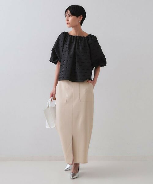 OPAQUE.CLIP / オペーク ドット クリップ ロング・マキシ丈スカート | 《5色展開/S-LLサイズ》リネンライクストレッチタイトスカート【洗濯機洗い可】 | 詳細10