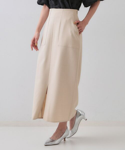 OPAQUE.CLIP / オペーク ドット クリップ ロング・マキシ丈スカート | 《5色展開/S-LLサイズ》リネンライクストレッチタイトスカート【洗濯機洗い可】 | 詳細9