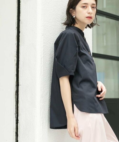 OPAQUE.CLIP / オペーク ドット クリップ シャツ・ブラウス | スキッパータックスリーブブラウス【洗濯機洗い可】(ネイビー(094))