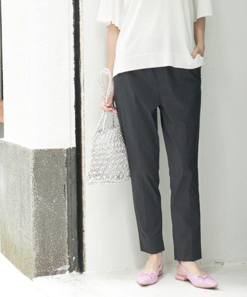 OPAQUE.CLIP / オペーク ドット クリップ ショート・ハーフ・半端丈パンツ | 麻混ハイストレッチイージースティックパンツ【洗濯機洗い可】(ブラック(019))