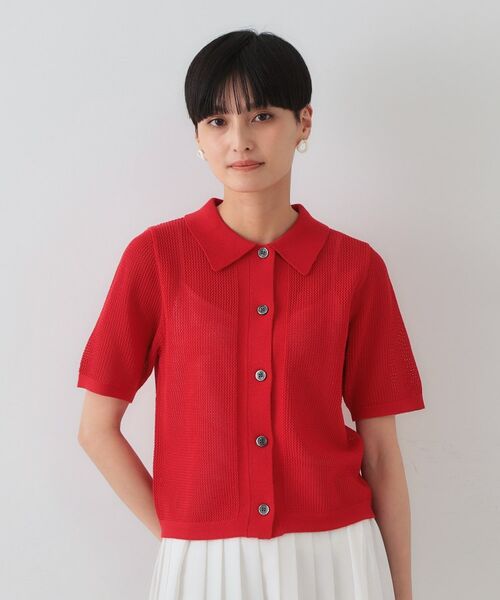 OPAQUE.CLIP / オペーク ドット クリップ ニット・セーター | 《CLASSY掲載》透かし編みポロニット【洗濯機洗い可】 | 詳細13