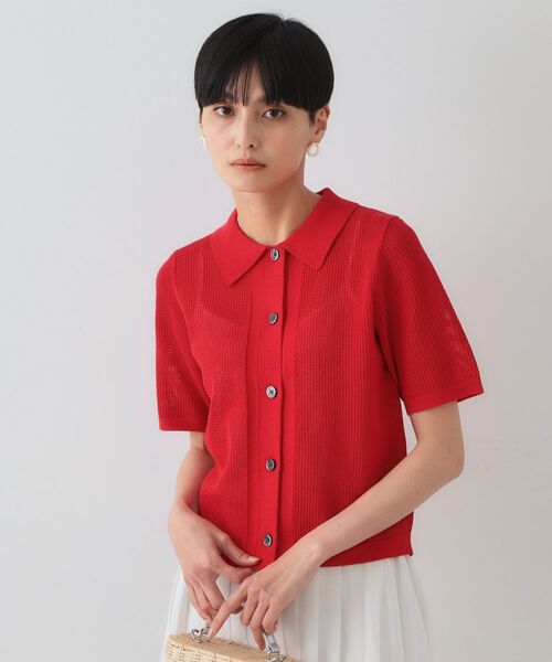 OPAQUE.CLIP / オペーク ドット クリップ ニット・セーター | 《CLASSY掲載》透かし編みポロニット【洗濯機洗い可】 | 詳細9