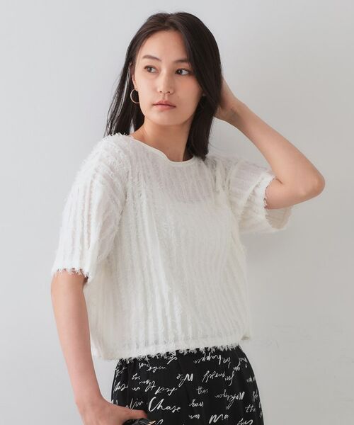 OPAQUE. CLIP/オペーク ドット クリップ フリンジクロップドニット【洗濯機洗い可/抗ピル】 ホワイト(001) 38(M)