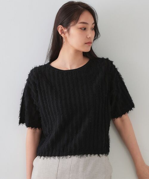 OPAQUE.CLIP / オペーク ドット クリップ ニット・セーター | フリンジクロップドニット【洗濯機洗い可/抗ピル】(ブラック(019))