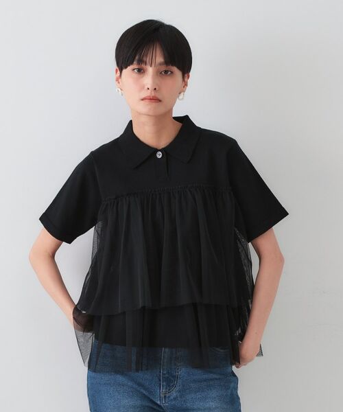 OPAQUE.CLIP / オペーク ドット クリップ ニット・セーター | チュールティアードドッキングポロニット【洗濯機洗い可】 | 詳細1