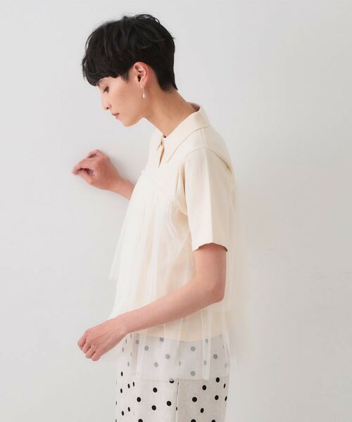 OPAQUE.CLIP / オペーク ドット クリップ ニット・セーター | チュールティアードドッキングポロニット【洗濯機洗い可】 | 詳細14