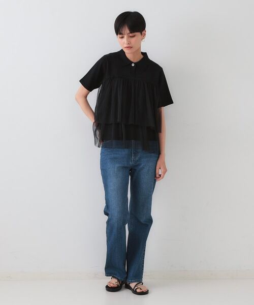 OPAQUE.CLIP / オペーク ドット クリップ ニット・セーター | チュールティアードドッキングポロニット【洗濯機洗い可】 | 詳細2