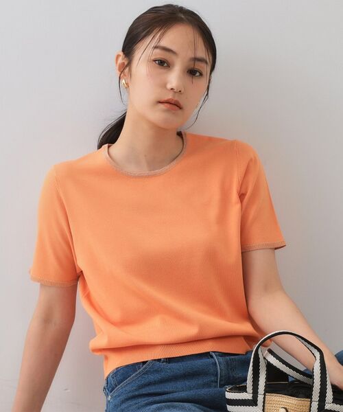 OPAQUE. CLIP/オペーク ドット クリップ 配色ラメニット/アンサンブル対応【洗濯機洗い可/抗ピル】 オレンジ(065) 38(M)