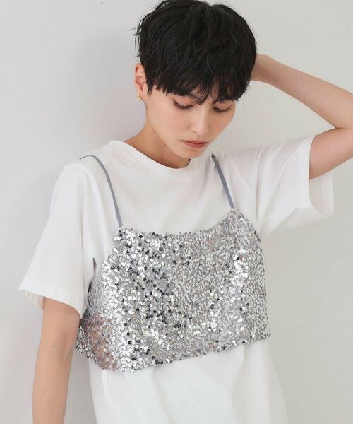 OPAQUE.CLIP / オペーク ドット クリップ その他トップス | 《ツインセット》スパンコールキャミ×Tシャツ【洗濯機洗い可】 | 詳細1