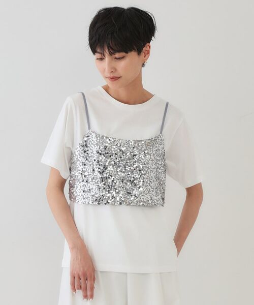 OPAQUE.CLIP / オペーク ドット クリップ その他トップス | 《ツインセット》スパンコールキャミ×Tシャツ【洗濯機洗い可】 | 詳細15