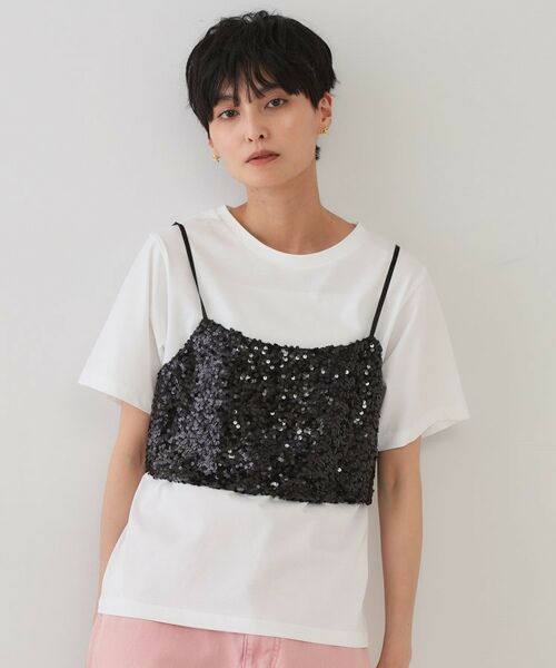 OPAQUE. CLIP/オペーク ドット クリップ 《ツインセット》スパンコールキャミ×Tシャツ【洗濯機洗い可】 ブラック(019) 00 OPAQUE. CLIP/オペーク ドット クリップ 《ツインセット》スパンコールキャミ×Tシャツ【洗濯機洗い可】 ブラック(019) 00
