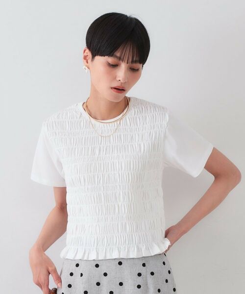 OPAQUE.CLIP / オペーク ドット クリップ カットソー | シャーリングショートTシャツ【洗濯機洗い可】 | 詳細1