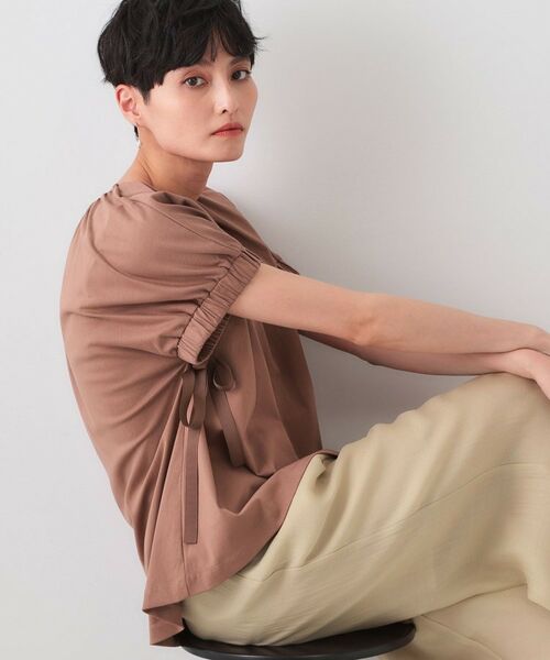 OPAQUE.CLIP / オペーク ドット クリップ カットソー | サイドリボンチュニックトップス【洗濯機洗い可】(ブラウン(043))