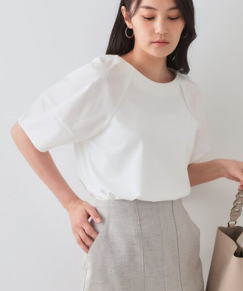 OPAQUE. CLIP/オペーク ドット クリップ 《S-LLサイズ》ランタンスリーブトップス【UV/接触冷感/洗濯機洗い可】 ホワイト(001) 36(S)