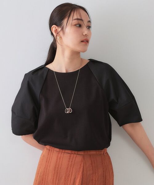 OPAQUE.CLIP / オペーク ドット クリップ カットソー | 《S-LLサイズ》ランタンスリーブトップス【UV/接触冷感/洗濯機洗い可】(ブラック(019))