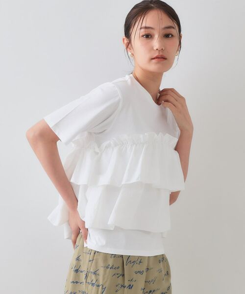 OPAQUE.CLIP / オペーク ドット クリップ カットソー | ダブルフリルデザイントップス【洗濯機洗い可】(ホワイト(001))