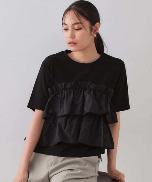 OPAQUE.CLIP / オペーク ドット クリップ カットソー | ダブルフリルデザイントップス【洗濯機洗い可】(ブラック(019))