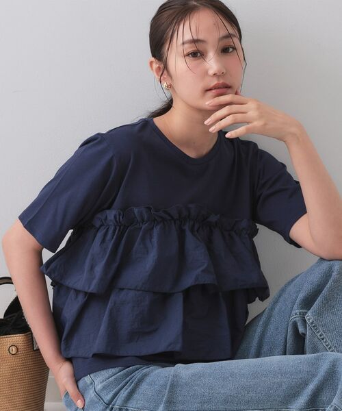 OPAQUE. CLIP/オペーク ドット クリップ ダブルフリルデザイントップス【洗濯機洗い可】 ネイビー(094) 38(M) OPAQUE. CLIP/オペーク ドット クリップ ダブルフリルデザイントップス【洗濯機洗い可】 ネイビー(094) 38(M)