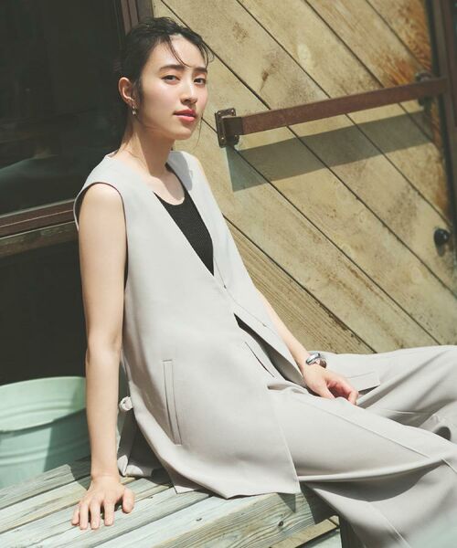 OPAQUE. CLIP/オペーク ドット クリップ ストレッチVネックジレ/セットアップ対応【UV/接触冷感/洗濯機洗い可/抗ピル】 ライトグレー(011) 40(L)