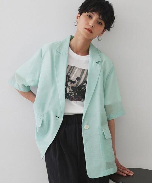 OPAQUE. CLIP/オペーク ドット クリップ シアーハーフスリーブテーラードジャケット【洗える】 ブルー(091) 40(L)