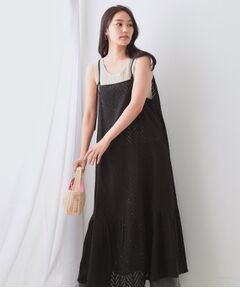★美品★オペークドットクリップ 黒 パフスリーブロングワンピース OPAQUE.CLIP（オペークドットクリップ）の「◇配色ステッチ