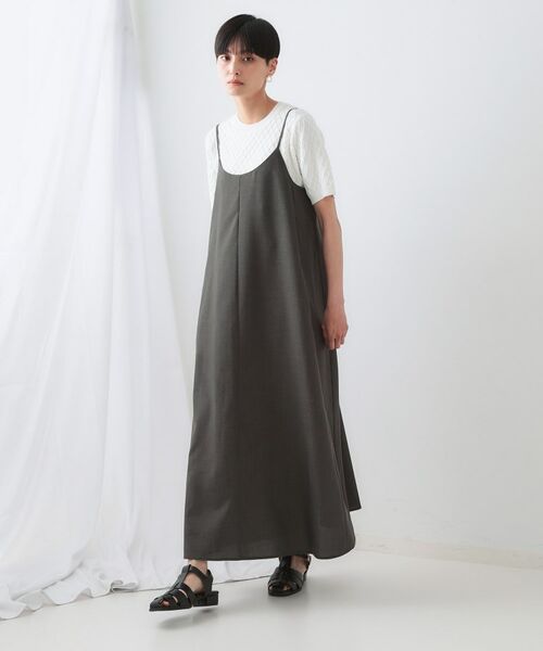 OPAQUE.CLIP / オペーク ドット クリップ ロング・マキシ丈ワンピース | リネンライクキャミワンピース【洗濯機洗い可】(チャコールグレー(014))