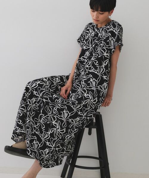 OPAQUE.CLIP / オペーク ドット クリップ ロング・マキシ丈ワンピース | 手書き風プリントワンピース【洗濯機洗い可】(ブラック(119))