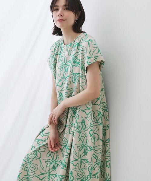 OPAQUE.CLIP / オペーク ドット クリップ ロング・マキシ丈ワンピース | 手書き風プリントワンピース【洗濯機洗い可】(ライトベージュ(151))