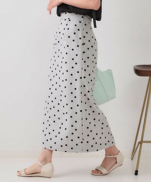 OPAQUE.CLIP / オペーク ドット クリップ ロング・マキシ丈スカート | 麻混ドットプリントナロースカート【洗濯機洗い可】 | 詳細1