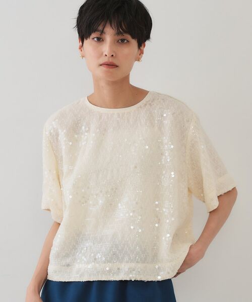 OPAQUE. CLIP/オペーク ドット クリップ スパンコールブラウス【洗える】 ライトベージュ(051) 38(M)