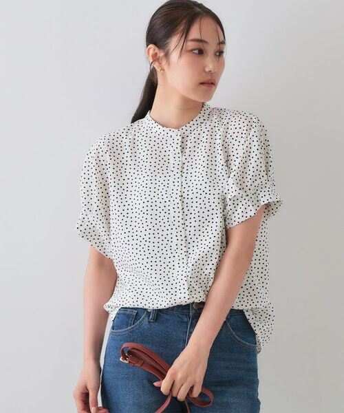 OPAQUE.CLIP / オペーク ドット クリップ シャツ・ブラウス | 幾何柄アソート タックドルマンスリーブブラウス【洗濯機洗い可】(ホワイト(101))