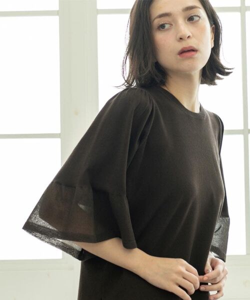 OPAQUE. CLIP/オペーク ドット クリップ 《5色展開》シアーフレアスリーブニット【洗濯機洗い可】 ブラウン(044) 38(M)