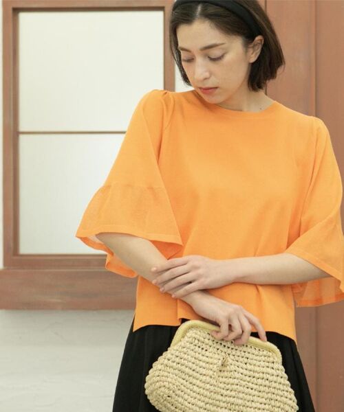 OPAQUE. CLIP/オペーク ドット クリップ 《5色展開》シアーフレアスリーブニット【洗濯機洗い可】 オレンジ(066) 42(LL) OPAQUE. CLIP/オペーク ドット クリップ 《5色展開》シアーフレアスリーブニット【洗濯機洗い可】 オレンジ(066) 42(LL)
