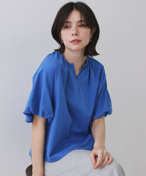 OPAQUE.CLIP / オペーク ドット クリップ カットソー | バルーンスリーブトップス/セットアップ対応【UVケア/接触冷感/洗濯機洗い可】(ブルー(093))