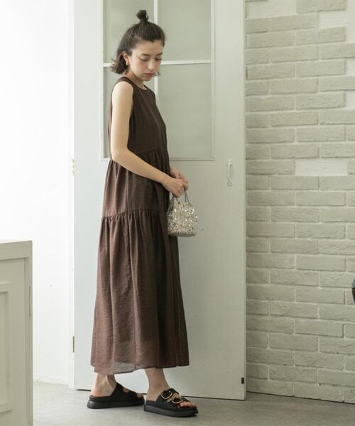 OPAQUE.CLIP / オペーク ドット クリップ ロング・マキシ丈ワンピース | 麻混シアーギャザーティアードワンピース【洗濯機洗い可】 | 詳細11