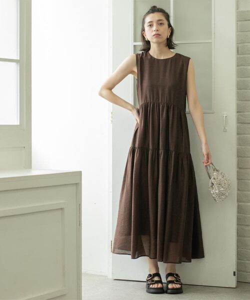 OPAQUE.CLIP / オペーク ドット クリップ ロング・マキシ丈ワンピース | 麻混シアーギャザーティアードワンピース【洗濯機洗い可】 | 詳細12