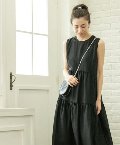 プランテーション　リネン混　パッチワーク　ロングワンピース　シアー LILY BROWN（リリーブラウン）の「パッチワークレースロング