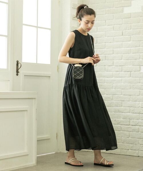 OPAQUE.CLIP / オペーク ドット クリップ ロング・マキシ丈ワンピース | 麻混シアーギャザーティアードワンピース【洗濯機洗い可】 | 詳細6