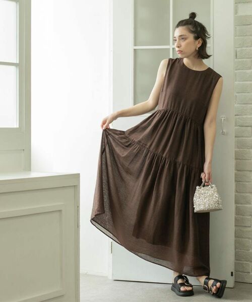 OPAQUE.CLIP / オペーク ドット クリップ ロング・マキシ丈ワンピース | 麻混シアーギャザーティアードワンピース【洗濯機洗い可】 | 詳細9