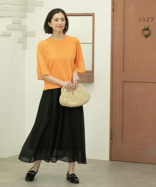 OPAQUE.CLIP / オペーク ドット クリップ ロング・マキシ丈スカート | 麻混シアーギャザーフレアスカート【洗濯機洗い可】 | 詳細1