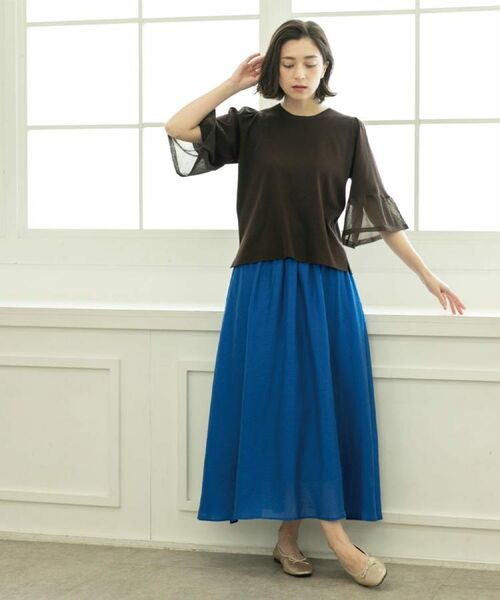 OPAQUE.CLIP / オペーク ドット クリップ ロング・マキシ丈スカート | 麻混シアーギャザーフレアスカート【洗濯機洗い可】 | 詳細11