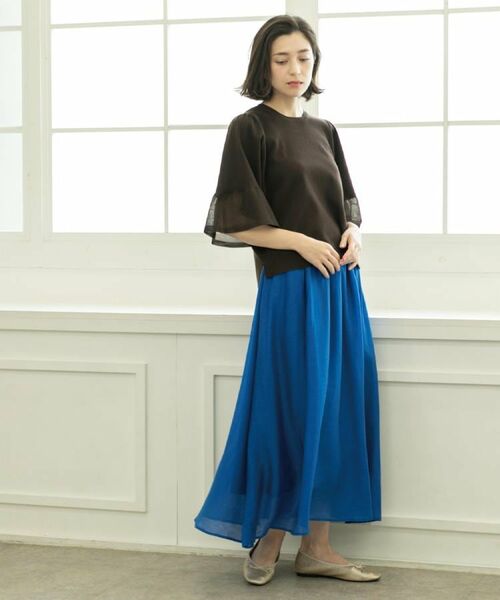 OPAQUE.CLIP / オペーク ドット クリップ ロング・マキシ丈スカート | 麻混シアーギャザーフレアスカート【洗濯機洗い可】 | 詳細12