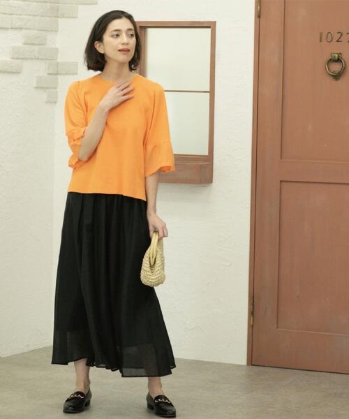 OPAQUE.CLIP / オペーク ドット クリップ ロング・マキシ丈スカート | 麻混シアーギャザーフレアスカート【洗濯機洗い可】 | 詳細2