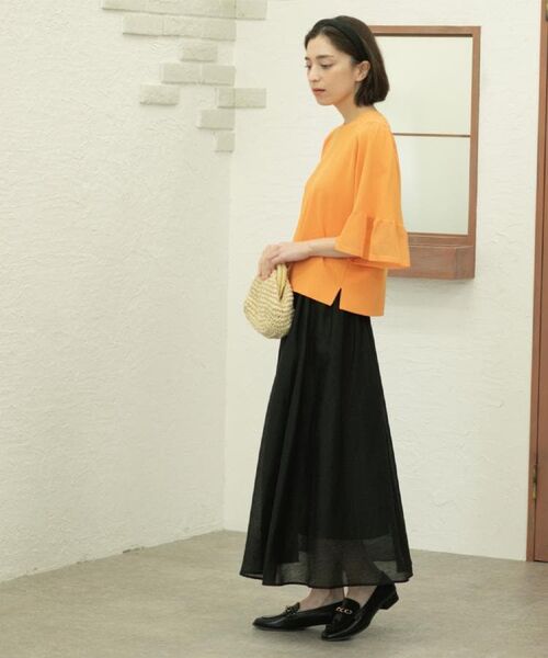 OPAQUE.CLIP / オペーク ドット クリップ ロング・マキシ丈スカート | 麻混シアーギャザーフレアスカート【洗濯機洗い可】 | 詳細3