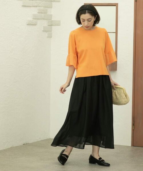 OPAQUE.CLIP / オペーク ドット クリップ ロング・マキシ丈スカート | 麻混シアーギャザーフレアスカート【洗濯機洗い可】 | 詳細4