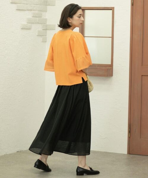 OPAQUE.CLIP / オペーク ドット クリップ ロング・マキシ丈スカート | 麻混シアーギャザーフレアスカート【洗濯機洗い可】 | 詳細5