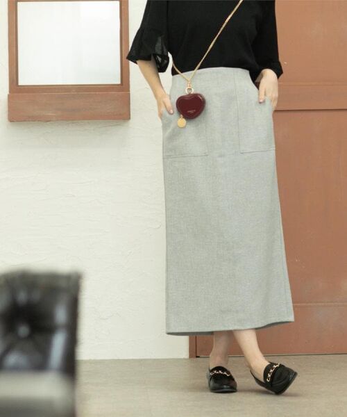 OPAQUE.CLIP / オペーク ドット クリップ ロング・マキシ丈スカート | 《美人百花掲載》ストレッチリネンライクタイトスカート【洗濯機洗い可】(グレー(012))