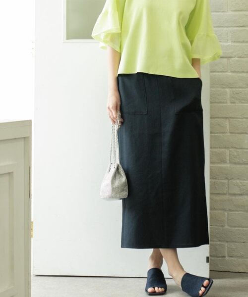 OPAQUE. CLIP/オペーク ドット クリップ 《美人百花掲載》ストレッチリネンライクタイトスカート【洗濯機洗い可】 ネイビー(094) 36(S)