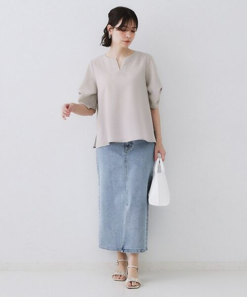 OPAQUE.CLIP / オペーク ドット クリップ シャツ・ブラウス | リネンライクキーネックタックスリーブブラウス【洗濯機洗い可/吸水速乾/接触冷感】 | 詳細15