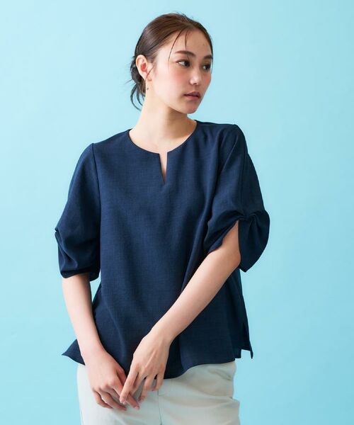 OPAQUE.CLIP / オペーク ドット クリップ シャツ・ブラウス | リネンライクキーネックタックスリーブブラウス【洗濯機洗い可/吸水速乾/接触冷感】 | 詳細18